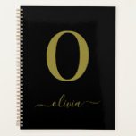 Monogram Script Name Personalised Black And Gold Planner<br><div class="desc">This stylish monogram and elegant script name design can be given as a gift for a birthday,  wedding favour,  bridal shower or any occasion. It can be customised with the person's initial and name.</div>
