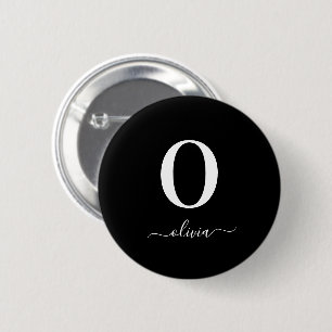 Monogram Script Name Personalised Black And White 6 Cm Round Badge