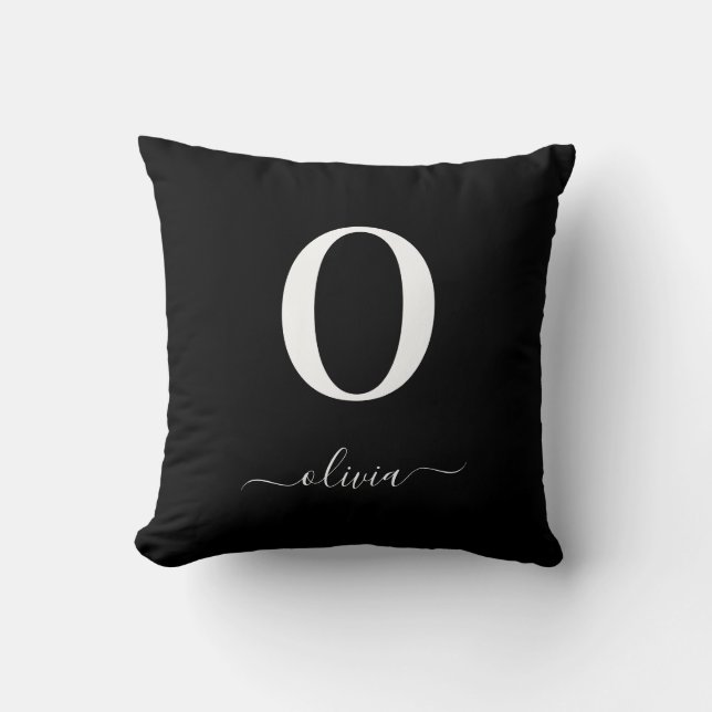Monogram Script Name Personalised Black And White Cushion (Front)