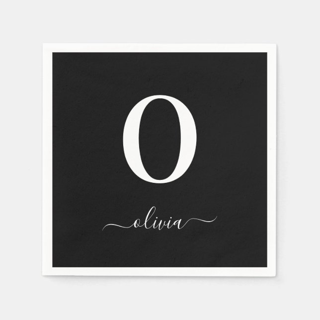 Monogram Script Name Personalised Black And White Napkin (Front)
