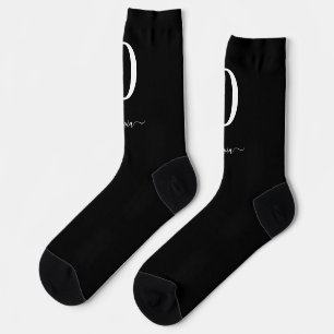 Monogram Script Name Personalised Black And White Socks
