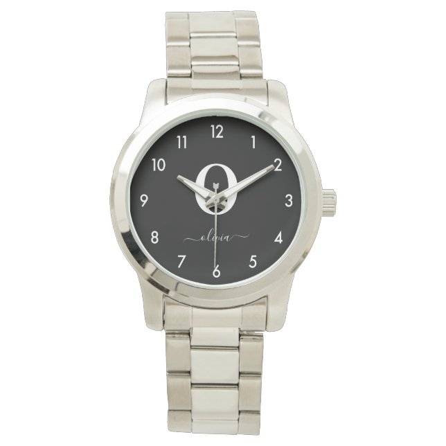 Monogram Script Name Personalised Black And White Watch (Front)