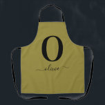 Monogram Script Name Personalised Gold And Black Apron<br><div class="desc">This stylish monogram and elegant script name design can be given as a gift for a birthday,  wedding favour,  bridal shower or any occasion. It can be customised with the person's initial and name.</div>