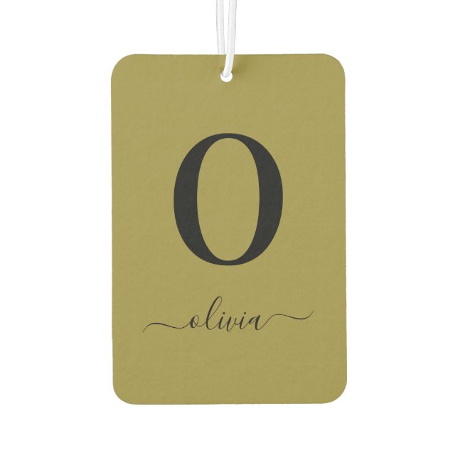 Monogram Script Name Personalised Gold And Black Car Air Freshener (Back)