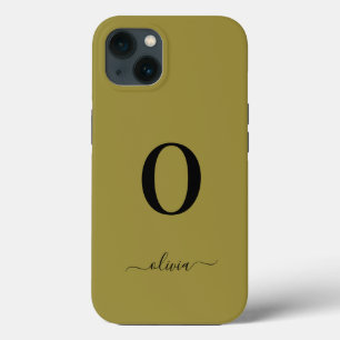 Monogram Script Name Personalised Gold And Black iPhone 13 Case