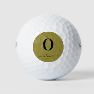 Monogram Script Name Personalised Gold And Black Golf Balls