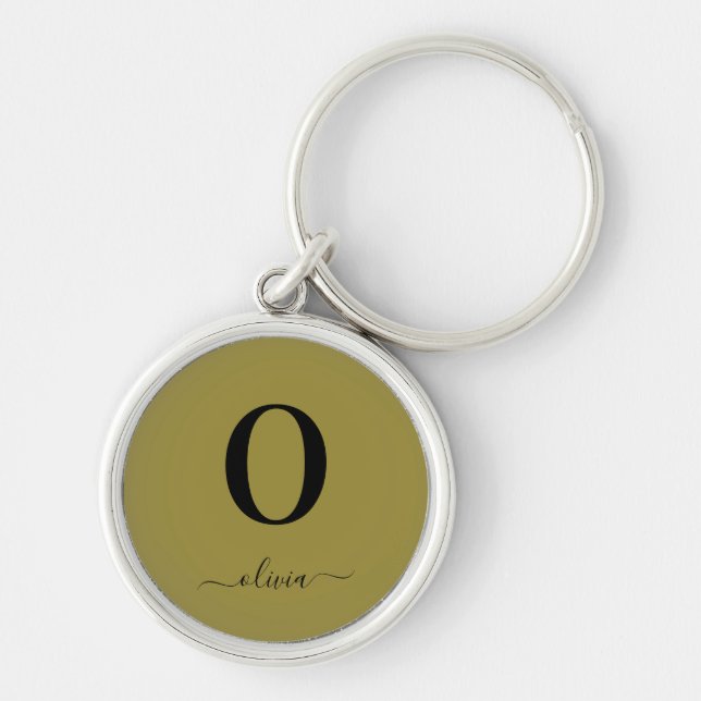 Monogram Script Name Personalised Gold And Black Key Ring (Front)