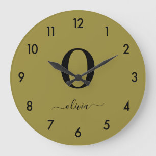 Monogram Script Name Personalised Gold And Black Large Clock