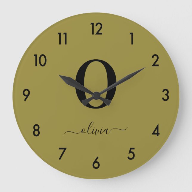 Monogram Script Name Personalised Gold And Black Large Clock (Front)