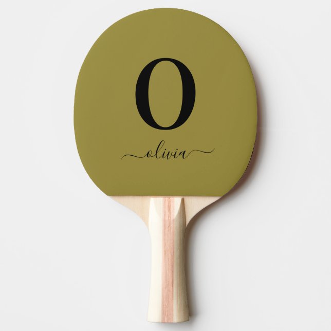 Monogram Script Name Personalised Gold And Black Ping Pong Paddle (Front)