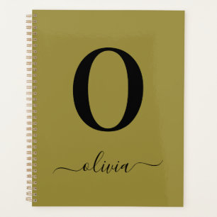 Monogram Script Name Personalised Gold And Black Planner