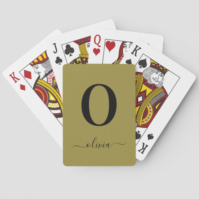 Monogram Script Name Personalised Gold And Black Playing Cards (Back)