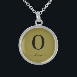 Monogram Script Name Personalised Gold And Black Sterling Silver Necklace<br><div class="desc">This stylish monogram and elegant script name design can be given as a gift for a birthday,  wedding favour,  bridal shower or any occasion. It can be customised with the person's initial and name.</div>