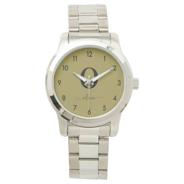 Monogram Script Name Personalised Gold And Black Watch (Front)