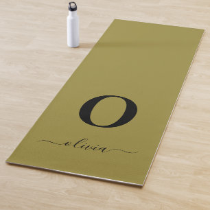 Monogram Script Name Personalised Gold And Black Yoga Mat