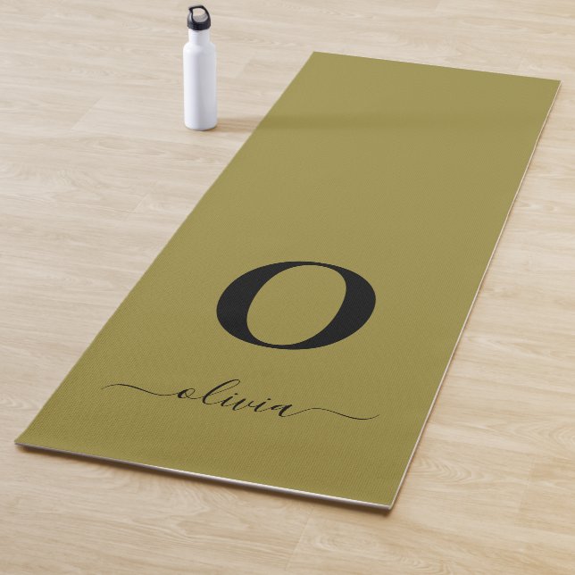 Monogram Script Name Personalised Gold And Black Yoga Mat (In Situ)