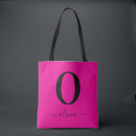 Monogram Script Name Personalised Pink And Black Tote Bag<br><div class="desc">This elegant monogram and stylish script name design can be given as a gift for a birthday, Mother's Day or any occasion. It can be personalised with the person's initial and name. You can change the font, font colour, font size and background colour using the Design Tool. The font size...</div>
