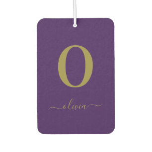 Monogram Script Name Personalised Purple And Gold Car Air Freshener