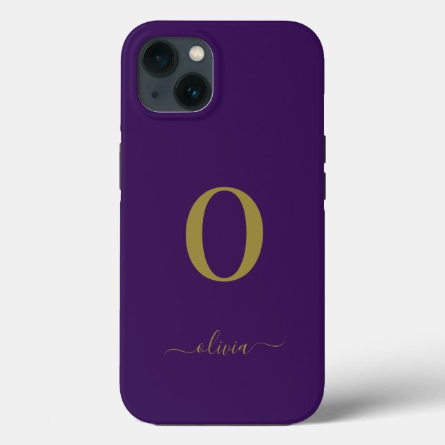 Monogram Script Name Personalised Purple And Gold Case-Mate iPhone Case (Back)