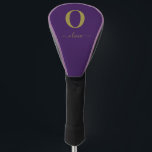 Monogram Script Name Personalised Purple And Gold Golf Head Cover<br><div class="desc">This stylish monogram and elegant script name design can be given as a gift for a birthday,  wedding favour,  bridal shower or any occasion. It can be customised with the person's initial and name.</div>
