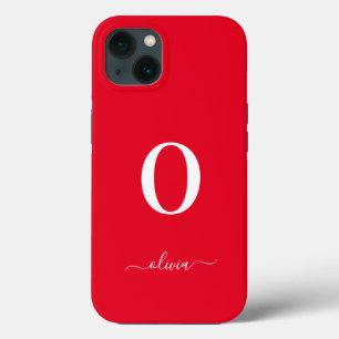 Monogram Script Name Personalised Red And White iPhone 13 Case