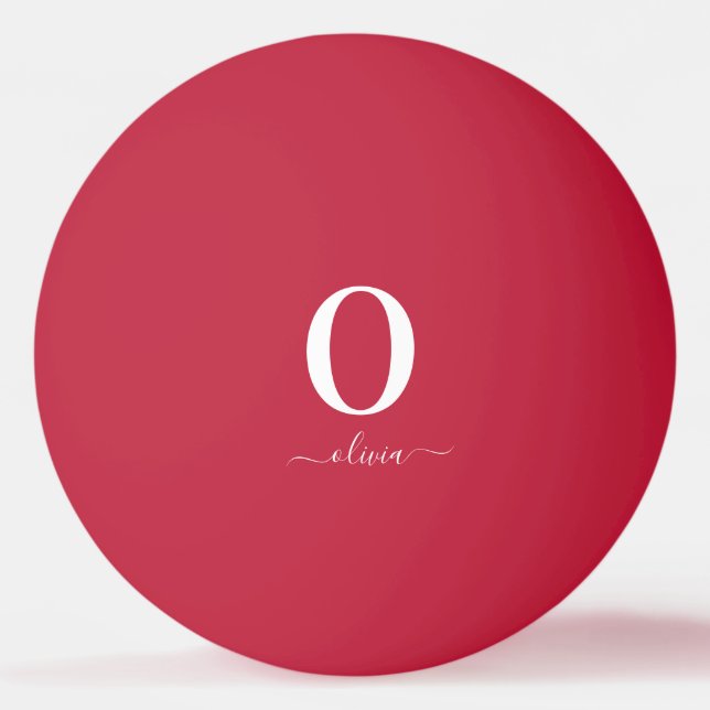 Monogram Script Name Personalised Red And White Ping Pong Ball (Back)