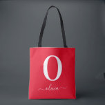 Monogram Script Name Personalised Red And White Tote Bag<br><div class="desc">This stylish monogram and elegant script name design can be given as a gift for a birthday,  wedding favour,  bridal shower or any occasion. It can be customised with the person's initial and name.</div>