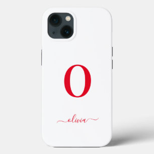 Monogram Script Name Personalised White And Red iPhone 13 Case