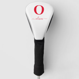 Monogram Script Name Personalised White And Red Golf Head Cover