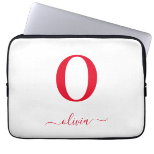 Monogram Script Name Personalised White And Red Laptop Sleeve