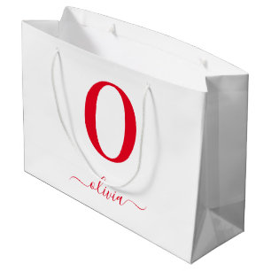 Monogram Script Name Personalised White And Red Large Gift Bag