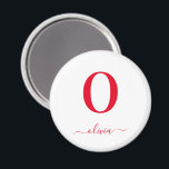 Monogram Script Name Personalised White And Red Magnet<br><div class="desc">This stylish monogram and elegant script name design can be given as a gift for a birthday,  wedding favour,  bridal shower or any occasion. It can be customised with the person's initial and name.</div>