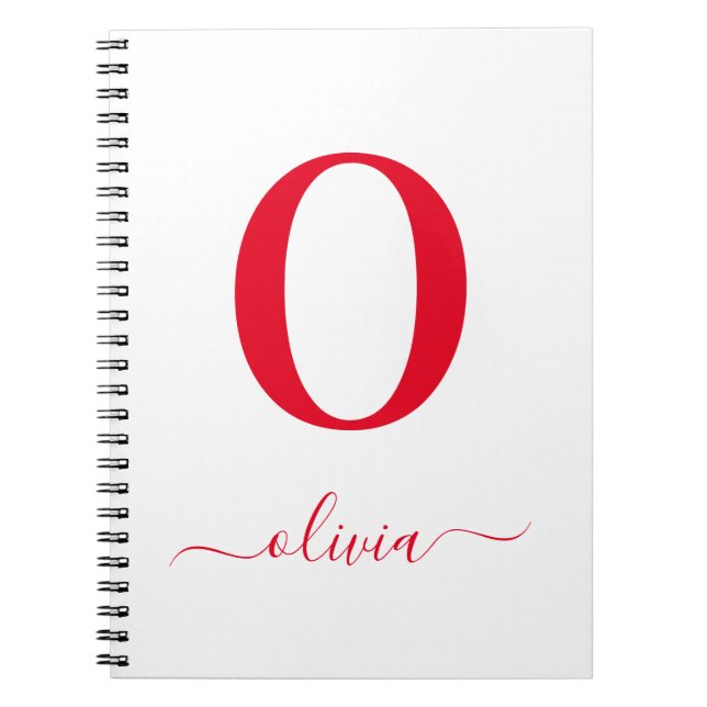 Monogram Script Name Personalised White And Red Notebook (Front)