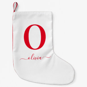 Monogram Script Name Personalised White And Red Small Christmas Stocking