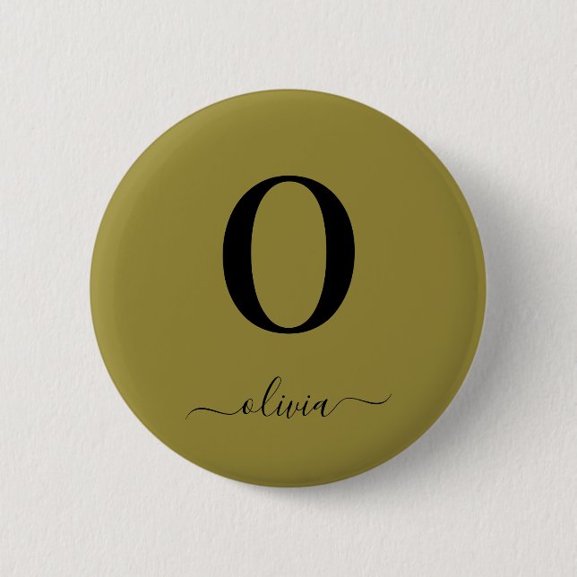 Monogram Script Name Personalized Gold And Black 6 Cm Round Badge (Front)