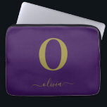 Monogram Script Name Personalized Purple And Gold Laptop Sleeve<br><div class="desc">This stylish monogram and elegant script name design can be given as a gift for a birthday,  wedding favor,  bridal shower or any occasion. It can be customized with the person's initial and name.</div>