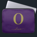 Monogram Script Name Personalized Purple And Gold Laptop Sleeve<br><div class="desc">This stylish monogram and elegant script name design can be given as a gift for a birthday,  wedding favor,  bridal shower or any occasion. It can be customized with the person's initial and name.</div>