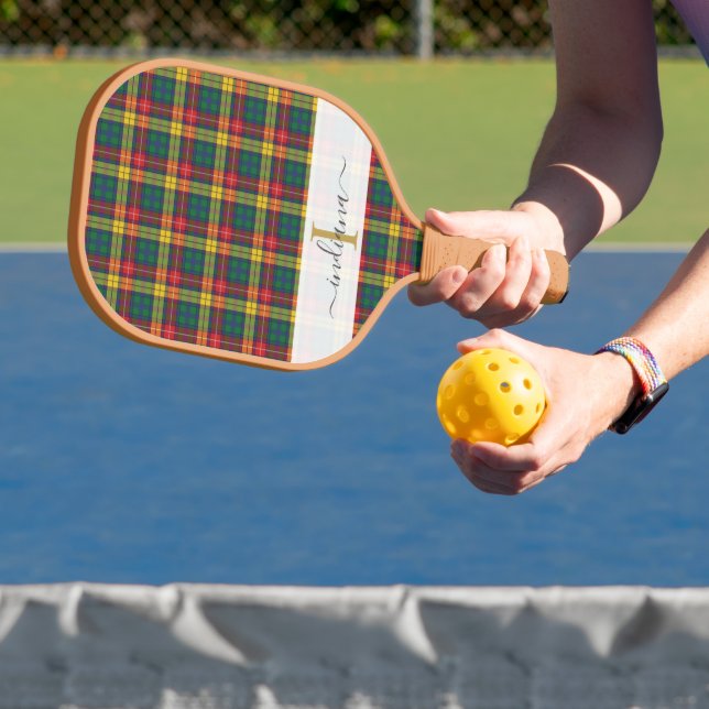 Monogram Script Name Plaid Clan Buchanan Tartan Pickleball Paddle (Insitu)