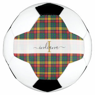 Monogram Script Name Plaid Clan Buchanan Tartan Soccer Ball