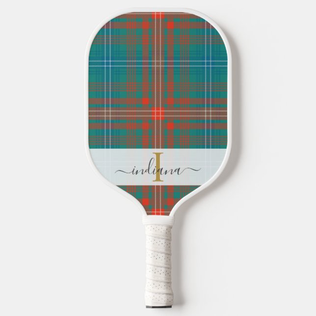 Monogram Script Name Plaid Clan Wilson Tartan Pickleball Paddle (Front)