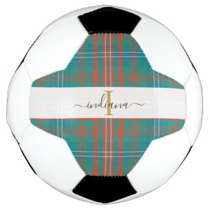 Monogram Script Name Plaid Clan Wilson Tartan Soccer Ball