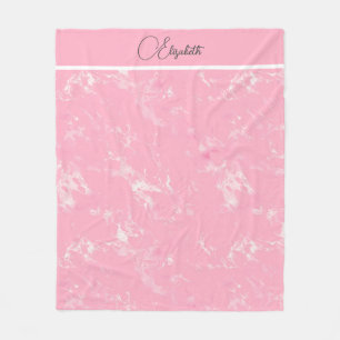 Monogram Script Pink White Grey Marble Trendy Fleece Blanket