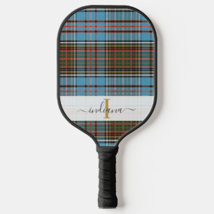 Monogram Script Plaid Classic Purple Tartan Pickleball Paddle