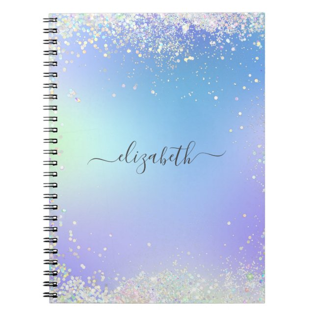 Monogram Script Rainbow Glitter Blue Purple Notebook (Front)
