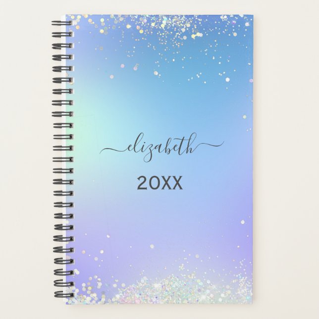Monogram Script Rainbow Glitter Blue Purple  Planner (Front)