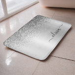 Monogram Script Silver Black Glitter Girly Name Bath Mat<br><div class="desc">Silver Faux Foil Metallic Sparkle Glitter Brushed Metal Monogram Name Bath Mats. This makes the perfect graduation,  birthday,  wedding,  bridal shower,  anniversary,  baby shower or bachelorette party gift for someone that loves glam luxury and chic styles.</div>