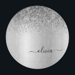 Monogram Script Silver Black Glitter Girly Name Cutting Board<br><div class="desc">Silver Faux Foil Metallic Sparkle Glitter Brushed Metal Monogram Name Cutting Board. This makes the perfect graduation,  birthday,  wedding,  bridal shower,  anniversary,  baby shower or bachelorette party gift for someone that loves glam luxury and chic styles.</div>