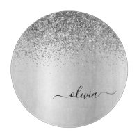 Monogram Script Silver Black Glitter Girly Name