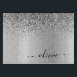 Monogram Script Silver Black Glitter Girly Name Cutting Board<br><div class="desc">Silver Faux Foil Metallic Sparkle Glitter Brushed Metal Monogram Name Cutting Board. This makes the perfect graduation,  birthday,  wedding,  bridal shower,  anniversary,  baby shower or bachelorette party gift for someone that loves glam luxury and chic styles.</div>