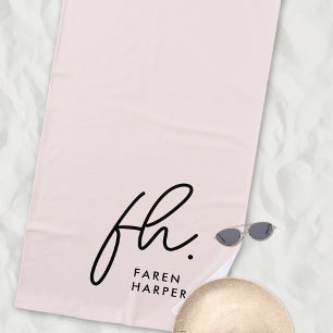 Monogram Script Simple Chic Blush Monogrammed Beach Towel